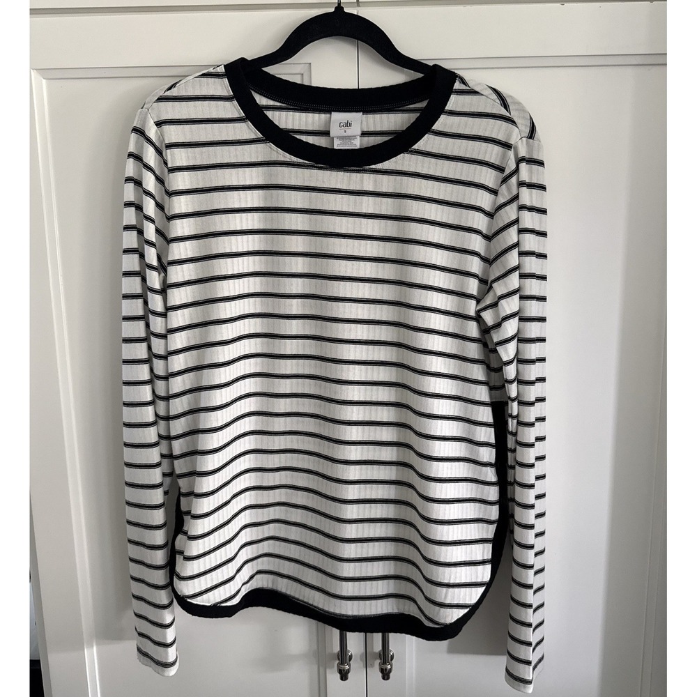 CABI Colette Black And White Tee Preppy Nautical Size Small EUC Style#4947